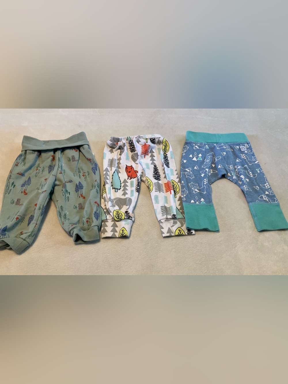 Set of 3 Baby/Toddler Pants - Forest & Fox Prints - Greens and Blue